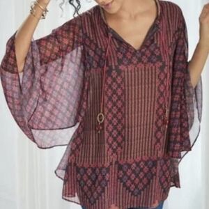 SOFT SURROUNDINGS Alicia Beaded Tassled Flowy Lined Boho Blouse